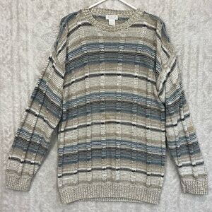 Vintage Exacta Men's 3-D Knit Sweater Sz L Muted Pastels Made in USA